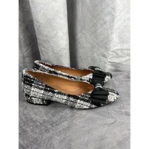 Gentle Souls Kenneth Cole Atlas Flats Black/White Plaid Tweed Bow Women Sz 7 M